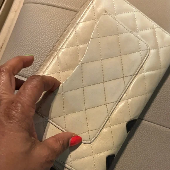 Chanel Quilted Cream and Black Phone Case / organizer wallet